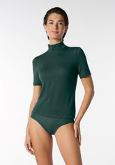 Maglia Dolcevita Manica Corta in Modal e Cashmere Perfect Line Cashmere - Verde Foresta - Forest | Oroblù