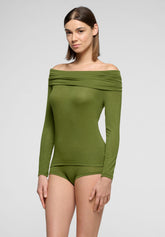 Langarmshirt mit drapiertem Ausschnitt aus Modal und Cashmere Perfect Line Cashmere - Botanic - Botanic | Oroblù