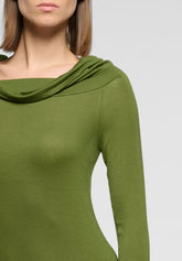 Langarmshirt mit drapiertem Ausschnitt aus Modal und Cashmere Perfect Line Cashmere - Botanic - Botanic | Oroblù