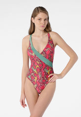 Costume Intero Imbottito Reversibile Lurex Python - Rosso - Red | Oroblù