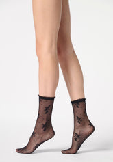 Sheer Socks Floral Lace Effect Pretty Lace 20 - Black - Black | Oroblù