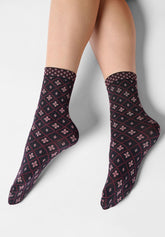 Calzini Coprenti Twins Tie Pattern 50 Bipack - Nero e Rosa - Black/rose | Oroblù