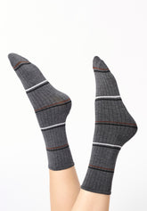 Calzini in Viscosa a Coste Twins Plain & Stripes Bipack - Nero e Grigio - Black/grey | Oroblù