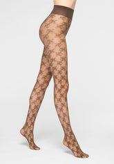 Collants semi-transparents effet dentelle à motif floral Stylish Lace 30 - Chocolat 3 - Chocolate 3 | Oroblù