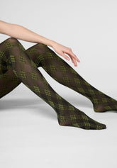 Collant semi-opaque Urban Grid 40 - Noir et Vert - Black/botanic | Oroblù