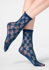 Chaussettes semi-transparentes effet dentelle à motif floral Stylish Lace 30 den - Bleu Marine 2 - Marine 2 | Oroblù