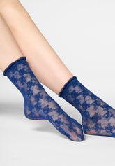 Chaussettes semi-transparentes effet dentelle à motif floral Stylish Lace 30 den - Bleu Marine 2 - Marine 2 | Oroblù