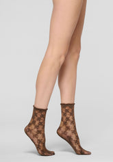 Chaussettes semi-transparentes effet dentelle à motif floral Stylish Lace 30 den - Chocolat 3 - Chocolate 3 | Oroblù