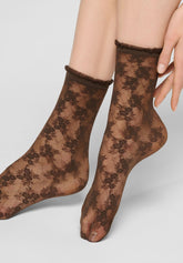 Chaussettes semi-transparentes effet dentelle à motif floral Stylish Lace 30 den - Chocolat 3 - Chocolate 3 | Oroblù