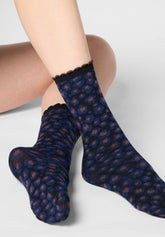 Chaussettes courtes opaques en duo Twins Floral Leopard - Bleu Marine 2 - Marine 2 | Oroblù