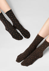 Chaussettes courtes opaques en duo Twins Floral Leopard - Chocolat 3 - Chocolate 3 | Oroblù