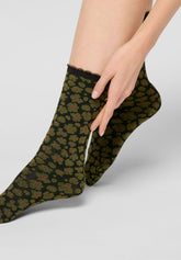 Chaussettes courtes opaques en duo Twins Floral Leopard - Vert - Botanic | Oroblù