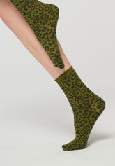 Chaussettes courtes opaques en duo Twins Floral Leopard - Vert - Botanic | Oroblù