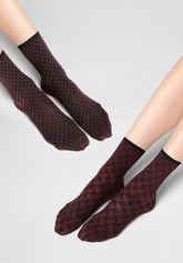 Kurze blickdichte Socke Twins Dual Texture Doppelpack - Bordeaux 11 - Bordeaux 11 | Oroblù