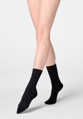 Chaussettes courtes en coton chaud avec détails Lamé Glam Spots - Noir - Black | Oroblù