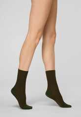 Chaussettes courtes en coton chaud avec détails Lamé Glam Spots - Vert - Green | Oroblù