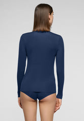Pull--a-manches-longues--a-col-roul-e-en-Modal-stretch-Perfect-Line - Bleu Marine 2 - Marine 2 | Oroblù