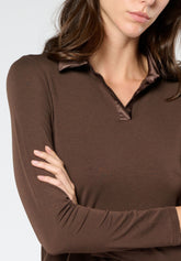 Maglia Polo Manica Lunga in Cotone e Modal Perfect Line Cotton - Marrone Scuro - Dark brown | Oroblù