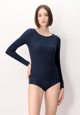 Maglia Manica Lunga in Micromodal e Cashmere Perfect Cashmere - Blu - Blue | Oroblù