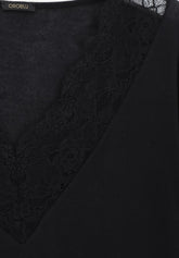 Maglia Scollo V Manica Lunga in Modal e Cashmere con Pizzo Perfect Cashmere - Nero - Black | Oroblù