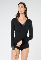 Maglia Scollo V Manica Lunga in Cotone e Modal Perfect Line Cotton - Nero - Black | Oroblù