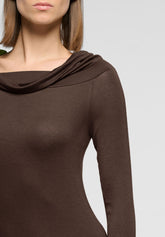 Langarmshirt mit drapiertem Ausschnitt aus Modal und Cashmere Perfect Line Cashmere - Schokolade 3 - Chocolate 3 | Oroblù