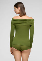 Langarmshirt mit drapiertem Ausschnitt aus Modal und Cashmere Perfect Line Cashmere - Botanic - Botanic | Oroblù