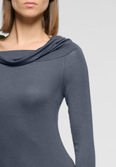Long-Sleeve Draped-Neck Top in Modal and Cashmere Perfect Line Cashmere - Metal - Metal 2 | Oroblù