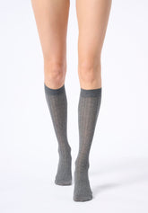 Gambaletto a Coste in Viscosa e Cashmere Light - Grigio Melange - Grey melange | Oroblù