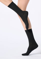 Calzino a Coste in Viscosa e Cashmere Light - Nero - Black | Oroblù