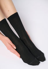 Calzino a Coste in Viscosa e Cashmere Light - Nero - Black | Oroblù