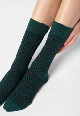 Calzino in Cotone e Alpaca Tweed - Verde Foresta e Nero - Forest/black | Oroblù