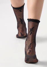 Sheer Socks Floral Lace Effect Pretty Lace 20 - Black - Black | Oroblù