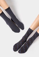 Calzini Coprenti Twins Tie Pattern 50 Bipack - Nero e Cielo - Black/sky | Oroblù