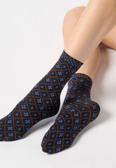 Calzini Coprenti Twins Tie Pattern 50 Bipack - Nero e Cielo - Black/sky | Oroblù