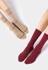 Calzini in Viscosa a Coste Twins Plain & Stripes Bipack - Bordeaux e Camel - Bordeaux/camel | Oroblù
