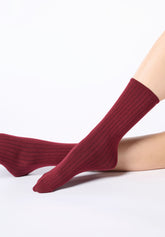 Calzini in Viscosa a Coste Twins Plain & Stripes Bipack - Bordeaux e Camel - Bordeaux/camel | Oroblù