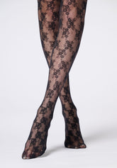 Collants semi-transparents effet dentelle à motif floral Stylish Lace 30 - Noir - Black | Oroblù