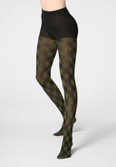 Collant semi-opaque Urban Grid 40 - Noir et Vert - Black/botanic | Oroblù
