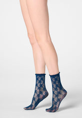 Chaussettes semi-transparentes effet dentelle à motif floral Stylish Lace 30 den - Bleu Marine 2 - Marine 2 | Oroblù