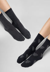 Kurze blickdichte Socke Twins Duo Glitter Doppelpack - Schwarz - Black | Oroblù