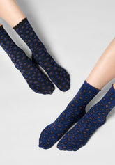 Chaussettes courtes opaques en duo Twins Floral Leopard - Bleu Marine 2 - Marine 2 | Oroblù