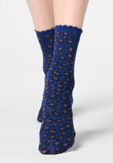 Chaussettes courtes opaques en duo Twins Floral Leopard - Bleu Marine 2 - Marine 2 | Oroblù