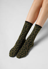 Chaussettes courtes opaques en duo Twins Floral Leopard - Vert - Botanic | Oroblù