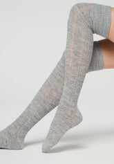 Soft Knit Openwork Over-the-Knee Socks - Grey Melange - Grey melange | Oroblù