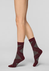 Shine Check Warm-Cotton Short Socks - Bordeaux 11 - Bordeaux 11 | Oroblù