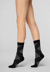 Shine Check Warm-Cotton Short Socks - Black - Black | Oroblù