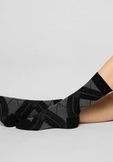Shine Check Warm-Cotton Short Socks - Black - Black | Oroblù