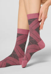 Chaussettes courtes en coton chaud Shine Check - Peony - Peony 12 | Oroblù
