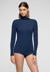Pull--a-manches-longues--a-col-roul-e-en-Modal-stretch-Perfect-Line - Bleu Marine 2 - Marine 2 | Oroblù
